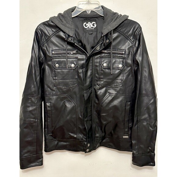 GBG Los Angeles Guess Soft Black Faux Leather Jacket Hood Hooded Medium M